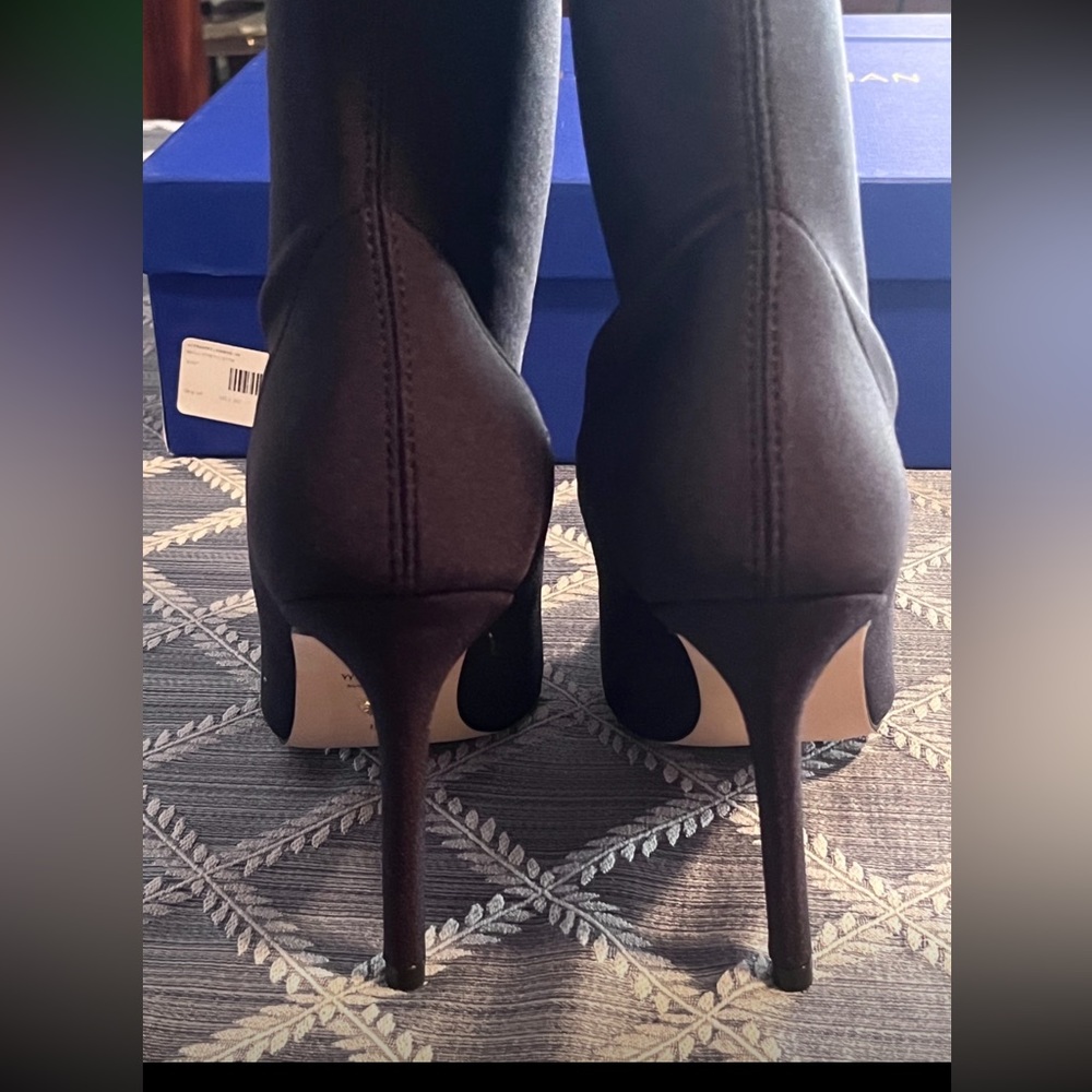 👠 👢 STUART WEITZMAN BLACK STRETCH SATIN HIGH BOOT SIZE 8 - Picture 10 of 16